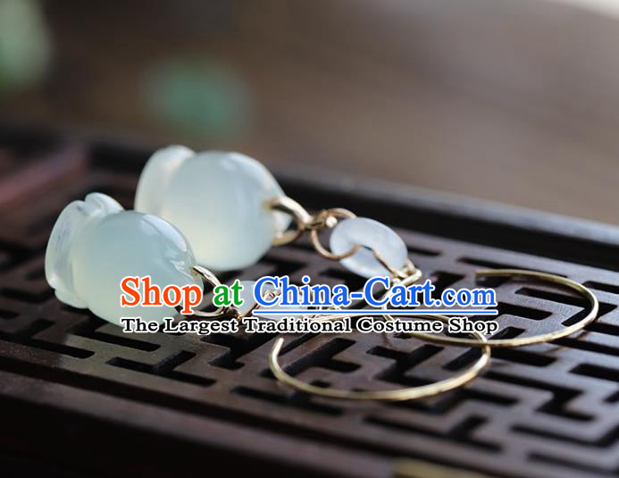 Handmade Chinese Ancient Bride Hsiuyen Jade Convallaria Earrings Jewelry Traditional Wedding Ear Accessories