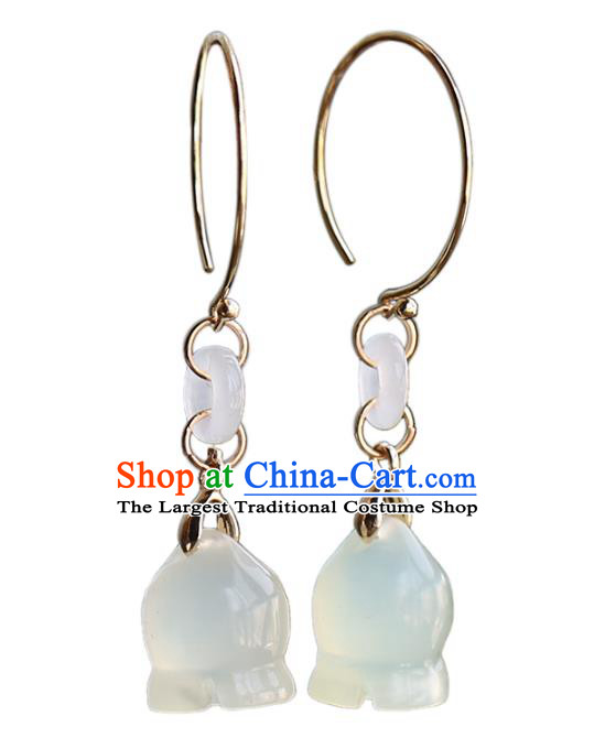 Handmade Chinese Ancient Bride Hsiuyen Jade Convallaria Earrings Jewelry Traditional Wedding Ear Accessories