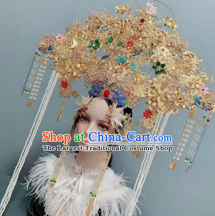 Top Grade Stage Show Phoenix Coronet Wedding Hair Ornament Handmade Court Queen Deluxe Hair Crown