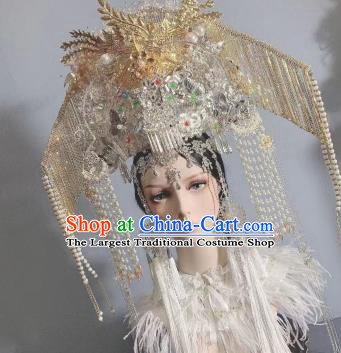 Top Grade China Wedding Hair Ornament Handmade Court Queen Deluxe Beads Tassel Hair Crown Stage Show Bride Phoenix Coronet
