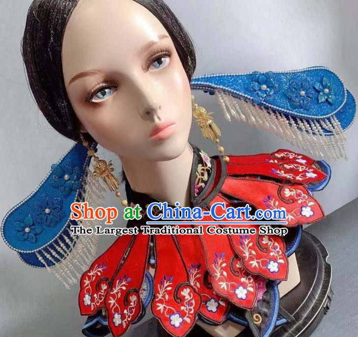 Chinese Hanfu Blue Hair Sticks Ancient Empress Hairpins Traditional Court Hair Accessories