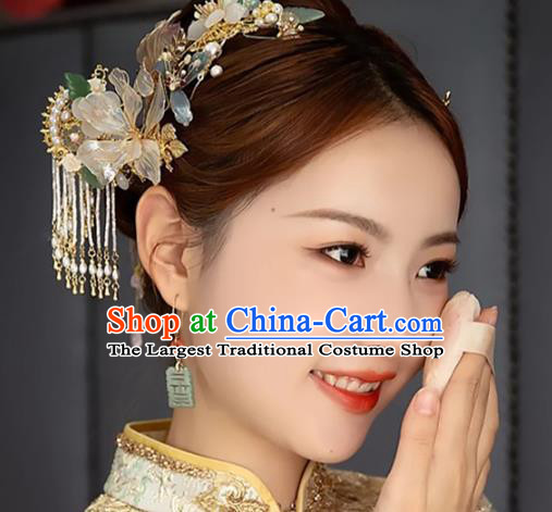 Handmade Chinese Traditional Wedding Jade Ear Accessories Ancient Bride Agate Earrings Jewelry