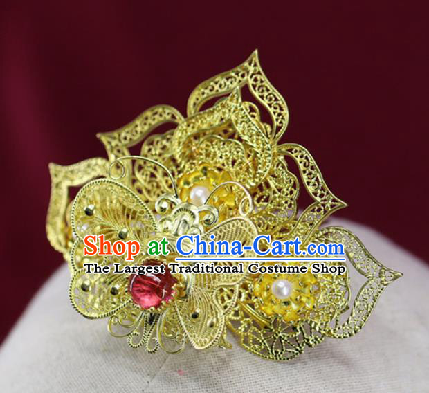 Chinese Traditional Wedding Hair Accessories Ancient Bride Hairpin Ming Dynasty Golden Butterfly Hair Crown