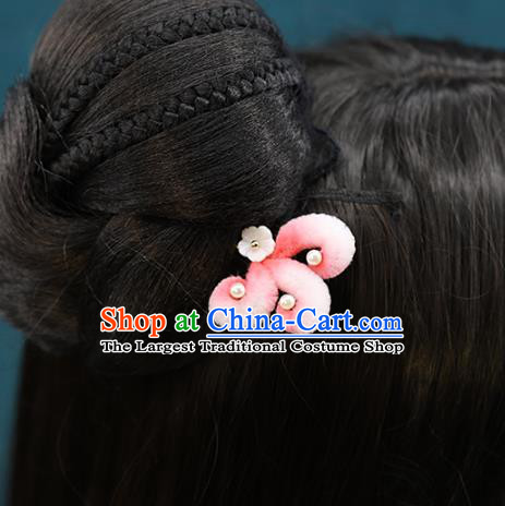 Chinese Ancient Bride Hairpin Wedding Hair Accessories Traditional Hanfu Pink Velvet Fox Tail Hair Stick