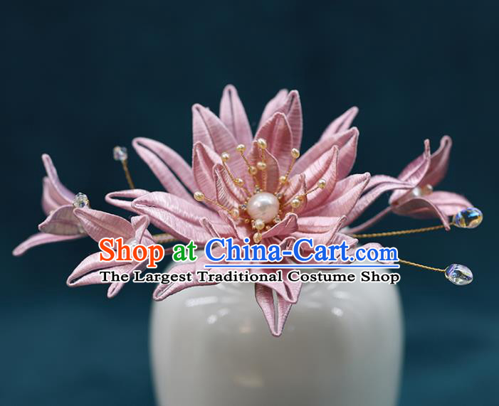 Chinese Ancient Bride Pink Silk Epiphyllum Hairpin Wedding Hair Accessories Traditional Hanfu Hair Stick