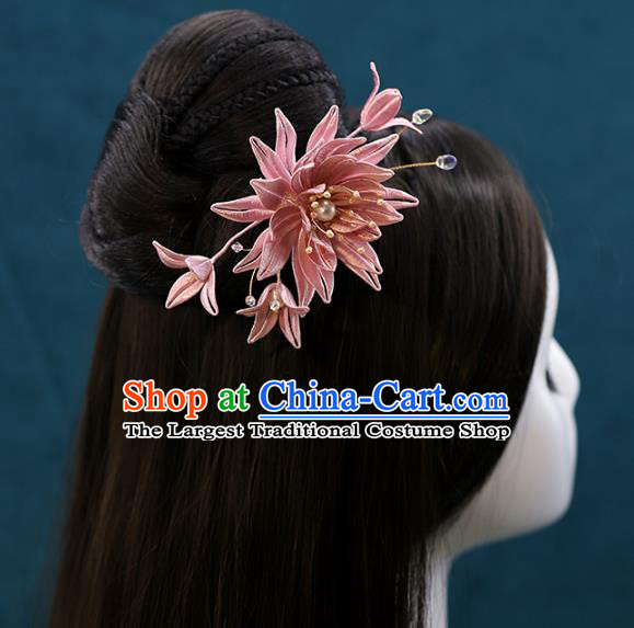 Chinese Ancient Bride Pink Silk Epiphyllum Hairpin Wedding Hair Accessories Traditional Hanfu Hair Stick