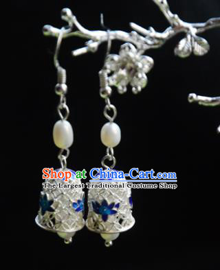 Handmade Chinese Traditional Blueing Lotus Ear Accessories Ancient Princess Argent Earrings Jewelry