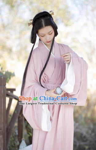 China Ancient Court Beauty Pink Hanfu Dress Costumes Traditional Jin Dynasty Imperial Consort Historical Clothing