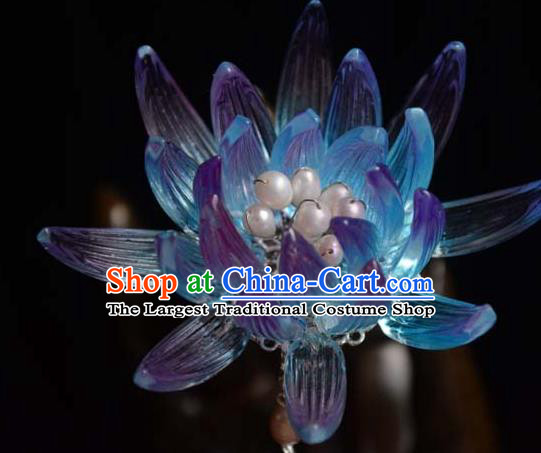 Chinese Ancient Empress Blue Epiphyllum Hairpin Traditional Hair Accessories Hanfu Hair Stick
