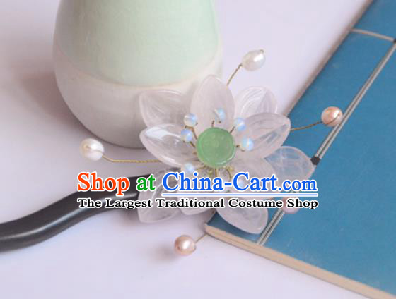 Chinese Ancient Princess Pink Lotus Hairpin Traditional Hair Accessories Hanfu Ebony Hair Stick