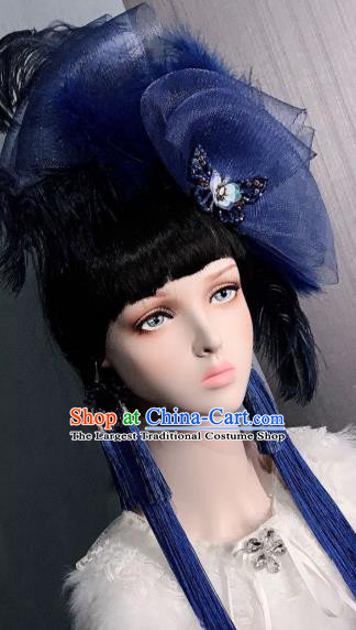 Top Court Handmade Cosplay Navy Veil Hair Stick Stage Show Hair Ornament Baroque Princess Hair Accessories