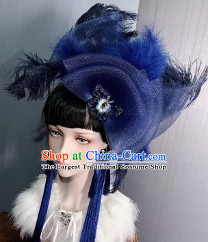 Top Court Handmade Cosplay Navy Veil Hair Stick Stage Show Hair Ornament Baroque Princess Hair Accessories