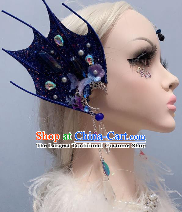 Top Baroque Princess Dark Blue Fin Tassel Hair Sticks Stage Show Hair Ornament Handmade Cosplay Hair Accessories