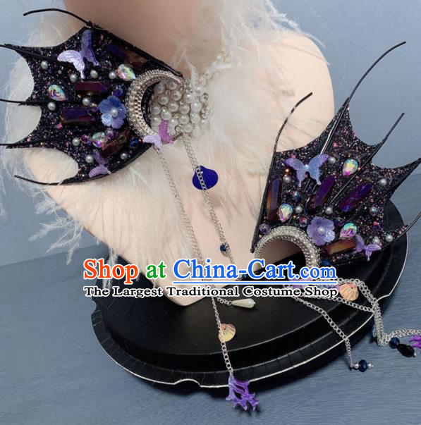 Top Stage Show Hair Ornament Handmade Cosplay Hair Accessories Baroque Princess Black Fin Tassel Hair Sticks