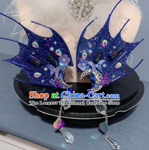 Top Baroque Princess Dark Blue Fin Tassel Hair Sticks Stage Show Hair Ornament Handmade Cosplay Hair Accessories
