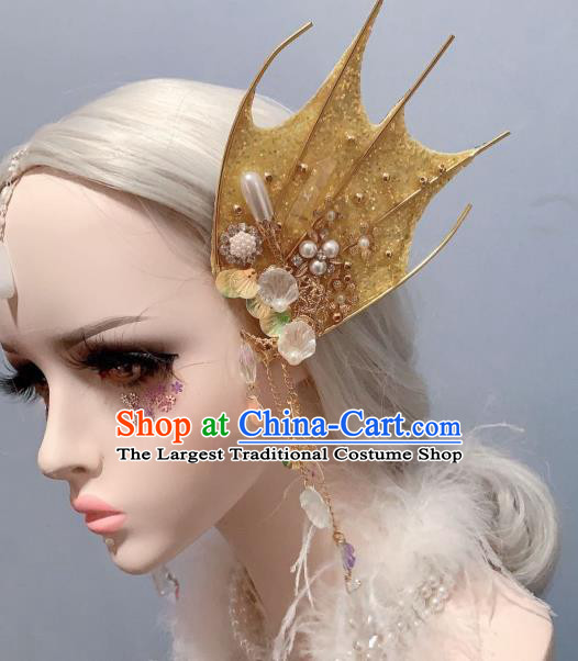 Top Handmade Cosplay Fairy Hair Accessories Stage Show Hair Ornament Baroque Princess Golden Fin Tassel Hair Sticks