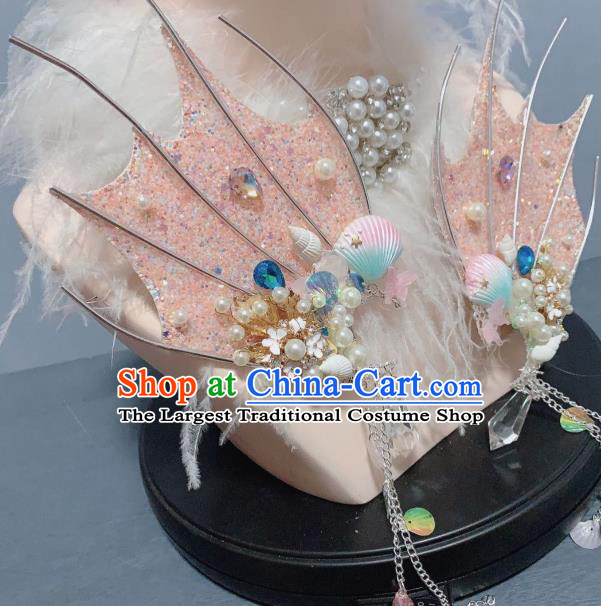 Top Handmade Stage Show Hair Ornament Baroque Princess Pink Fin Tassel Hair Sticks Cosplay Fairy Hair Accessories