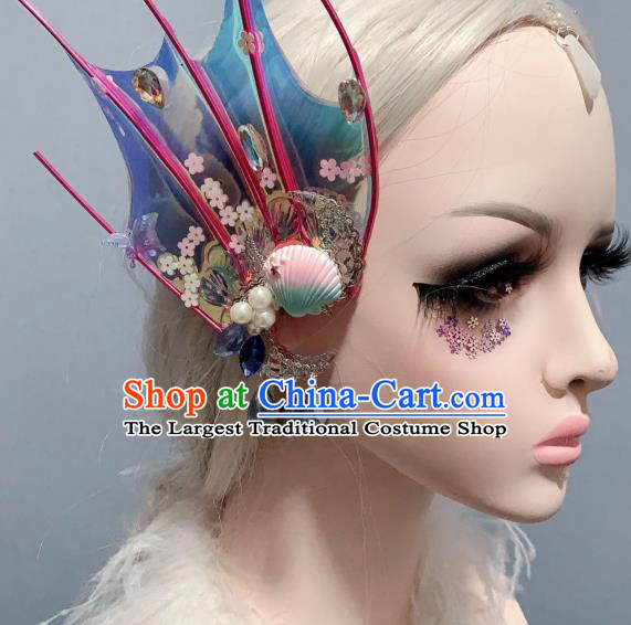Top Handmade Baroque Princess Hair Accessories Halloween Cosplay Fairy Blue Hair Sticks Stage Show Hair Ornament