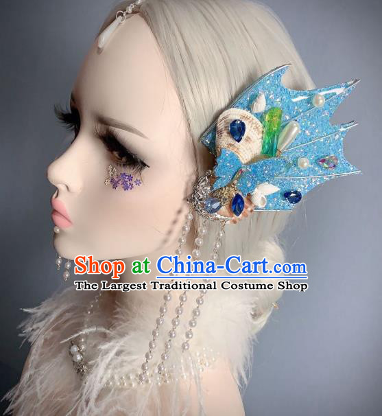Top Mermaid Princess Hair Accessories Stage Show Hair Ornament Handmade Halloween Cosplay Fairy Blue Butterfly Hair Sticks