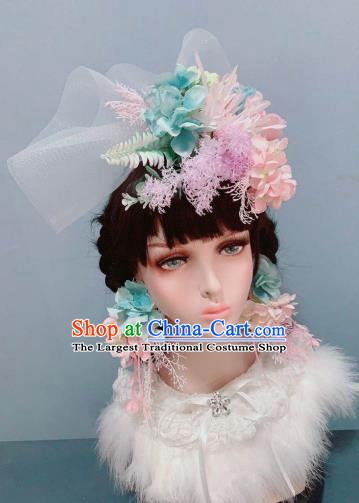 Top Pink Hydrangea Chaplet Stage Show Headwear Wedding Princess Hair Accessories Handmade Royal Crown