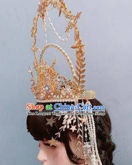 Europe Princess Golden Royal Crown Wedding Hair Accessories Handmade Goddess Headwear