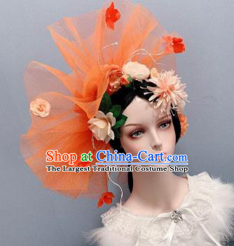 Top Orange Veil Top Hat Stage Show Princess Headwear Handmade Royal Crown Wedding Hair Accessories