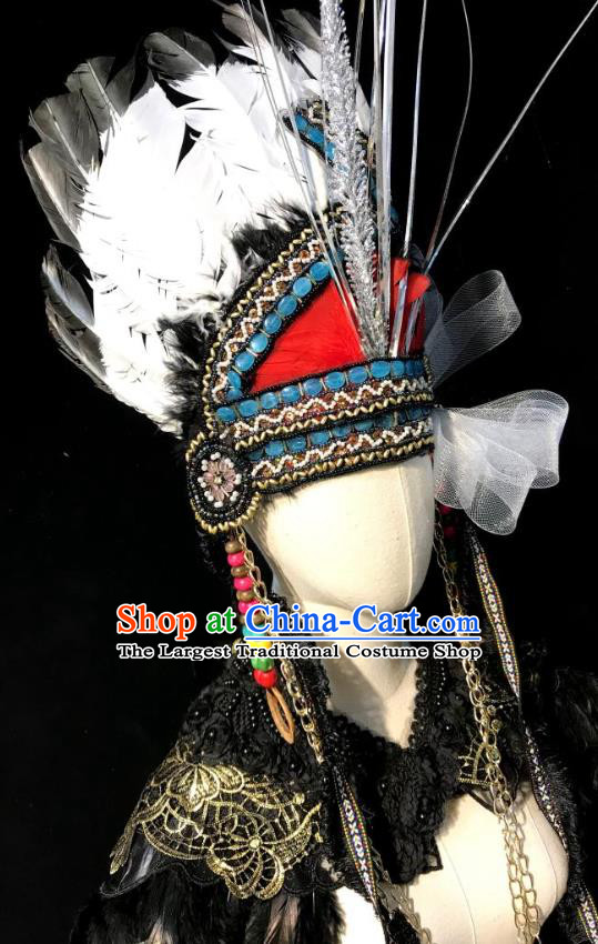 Handmade Halloween Cosplay Hair Accessories Queen Feather Royal Crown Stage Show Indian Chief Headdress