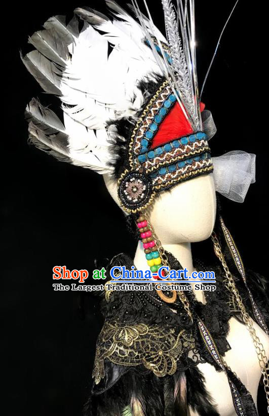 Handmade Halloween Cosplay Hair Accessories Queen Feather Royal Crown Stage Show Indian Chief Headdress