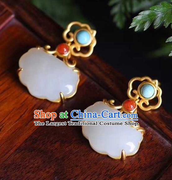 Handmade Chinese Ancient Empress Earrings Jewelry Traditional Qing Dynasty Court Jade Ear Accessories