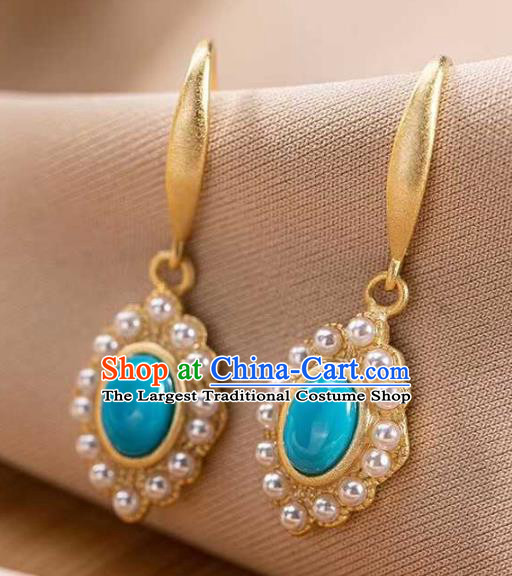 Handmade Chinese Cheongsam Pearls Earrings Jewelry Traditional Kallaite Ear Accessories