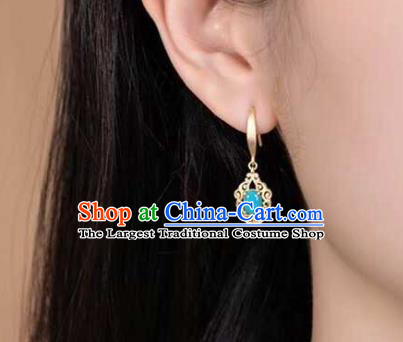 Handmade Chinese Traditional Kallaite Ear Accessories Cheongsam Golden Earrings Jewelry
