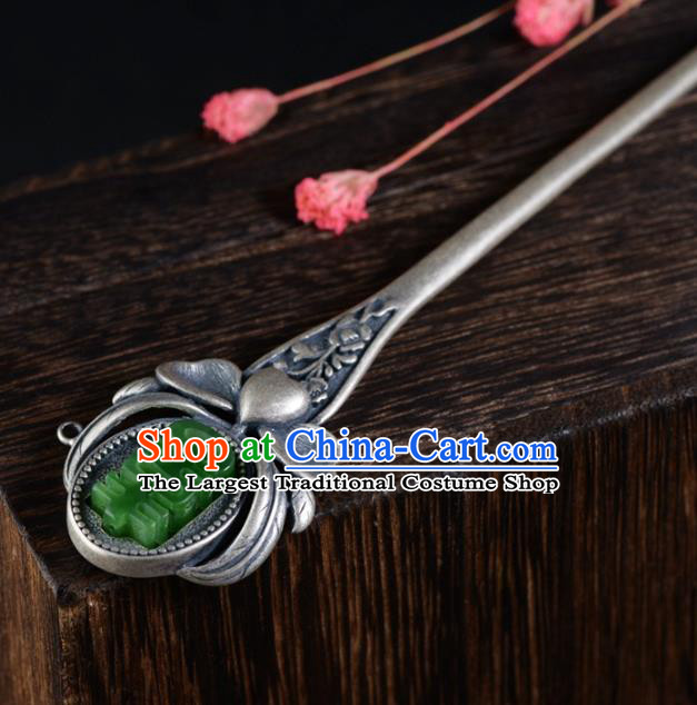 China Ancient Princess Hair Accessories Traditional National Jade Silver Hairpin