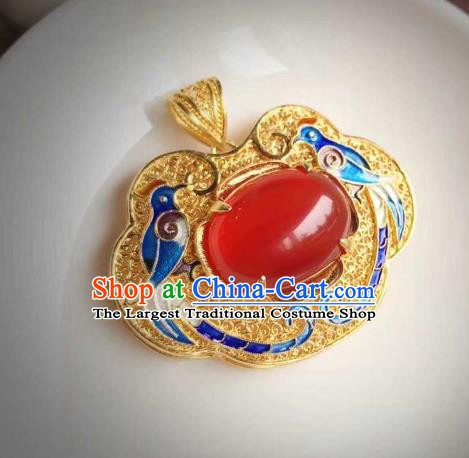 China Ancient Court Queen Cloisonne Magpie Necklace Traditional Qing Dynasty Golden Agate Jewelry Necklet Pendant Accessories