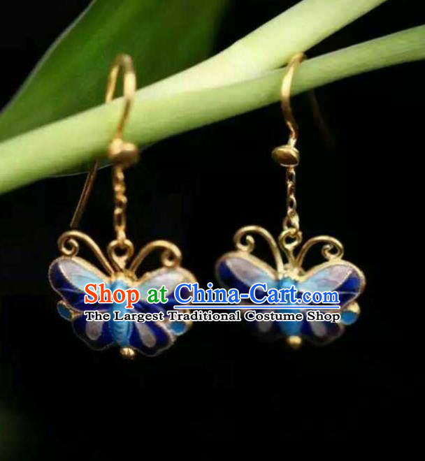 Handmade Chinese Cloisonne Butterfly Earrings Jewelry Traditional Classical Cheongsam Ear Accessories