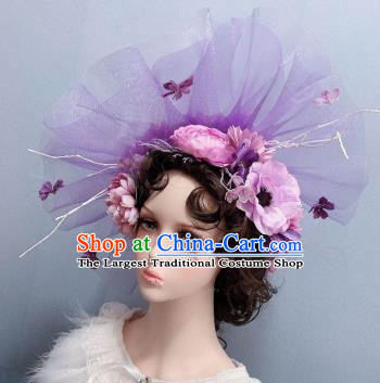 Europe Stage Show Princess Headwear Purple Veil Top Hat Handmade Noble Lady Wedding Hair Accessories