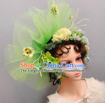 Europe Princess Light Green Veil Top Hat Handmade Noble Lady Wedding Hair Accessories Stage Show Headwear