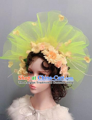 Handmade Noble Lady Wedding Hair Accessories Stage Show Headwear Europe Princess Yellow Veil Top Hat