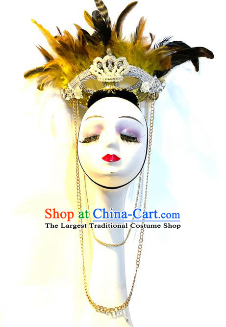 Handmade Brazilian Carnival Headwear Baroque Queen Hair Accessories Stage Show Cosplay Feather Royal Crown