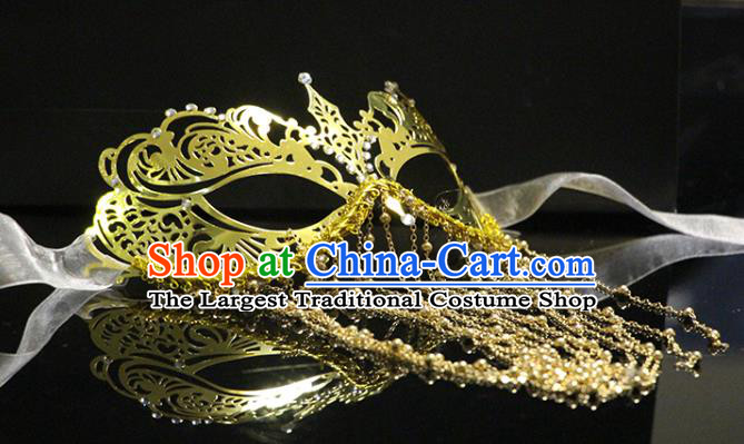 Top Cosplay Princess Golden Tassel Face Mask Halloween Fancy Ball Stage Performance Accessories