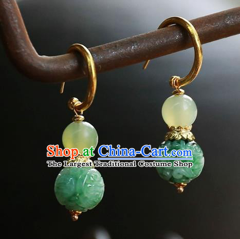 China Traditional Jade Carving Beads Jewelry Handmade Ear Accessories National Court Earrings