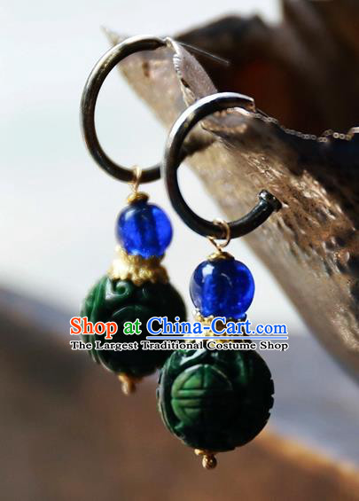 China Handmade Ear Accessories National Court Earrings Traditional Jade Carving Beads Jewelry