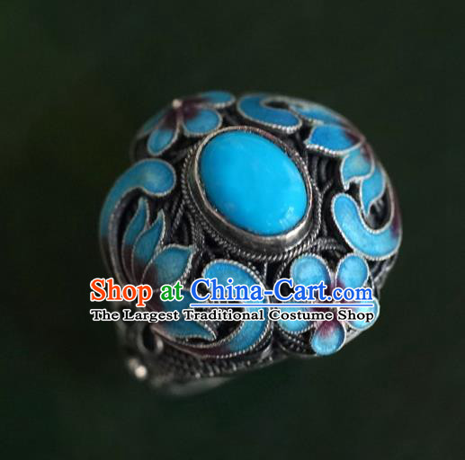 China Ancient Queen Cloisonne Lotus Ring Accessories Traditional Qing Dynasty Court Jewelry