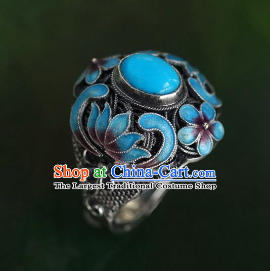 China Traditional Qing Dynasty Queen Cloisonne Ring Accessories Ancient Court Kallaite Jewelry