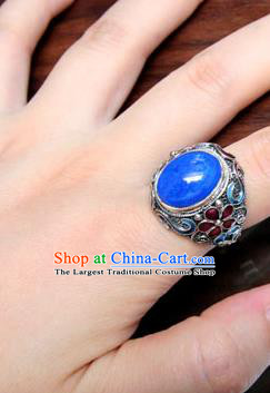 China Traditional Qing Dynasty Queen Enamel Plum Ring Accessories Ancient Court Woman Silver Circlet Jewelry