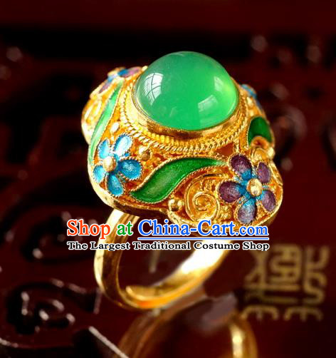 China Traditional Qing Dynasty Empress Circlet Jewelry Golden Ring Ancient Court Woman Chrysoprase Accessories