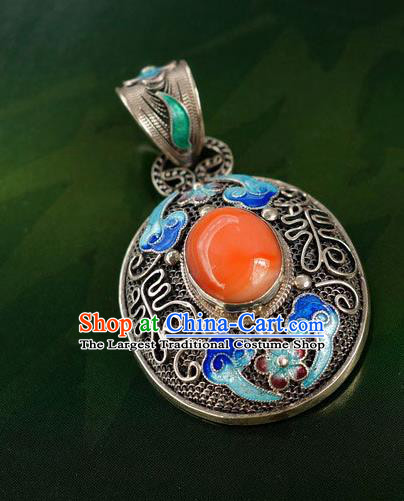 China Handmade Cloisonne Necklace Pendant National Ruby Jewelry Traditional Silver Accessories