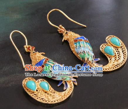 Handmade Cloisonne Phoenix Earrings Chinese Cheongsam Ear Accessories Traditional Kallaite Jewelry