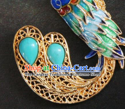 Handmade Cloisonne Phoenix Earrings Chinese Cheongsam Ear Accessories Traditional Kallaite Jewelry