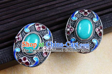Handmade Chinese Cheongsam Ear Accessories Traditional Kallaite Cloisonne Earrings Jewelry