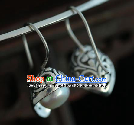 Handmade Chinese Traditional Silver Earrings Jewelry Cheongsam Pearl Ear Accessories